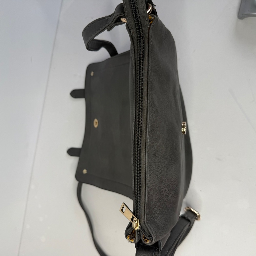 Alyssa Double Compartment Gray Large Crossbody Bag Gold Accents Adjustable Strap - Picture 12 of 15